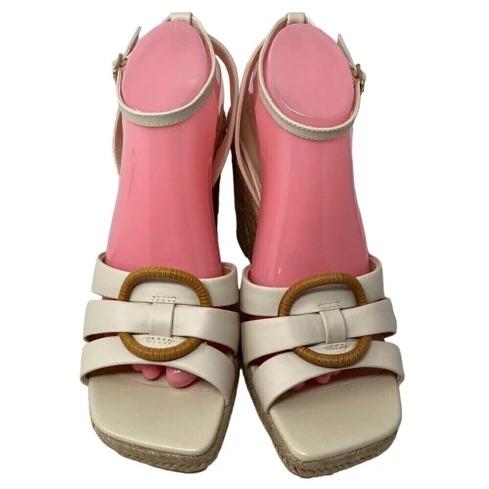 Dolce Vita Maze Women's Size 10 Ivory Leather Open Toe High Wedge Heel Sandals